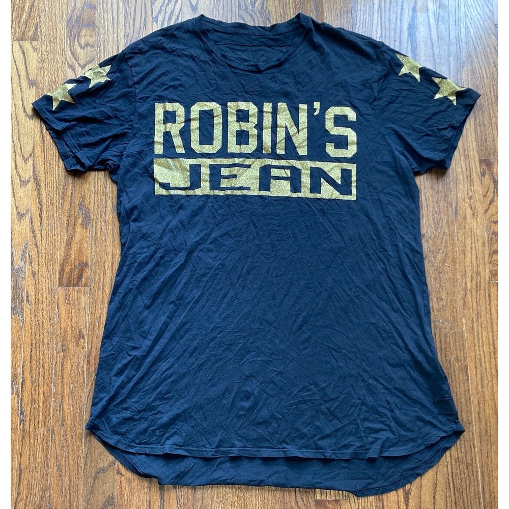 Robin's Jean Mens T Shirt Size 4XL Oversized Gold Glitter Spellout Black Logo